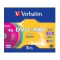 Matricas DVD+RW Verbatim 4.7GB 4x Colour, 5 Pack Slim