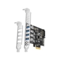 Axagon PCI-Express card with four external USB 3.2 Gen1 ports with dual power. Renesas chipset. Standard & Low profile. PCEU-43RS