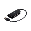 Handy four-port USB 2.0 hub with a permanently connected USB cable. Black. HUE-X4B