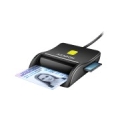 Compact desktop USB contact Smart/ID & SD/microSD/SIM card reader with long USB-A cable. CRE-SM3SD