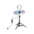 LED Ring Lamp 16cm With Desktop Tripod Mount Up to 70cm And Dual Phone Bracket, USB