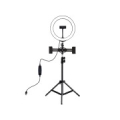 LED Ring Lamp 26cm With Desktop Tripod Mount Up to 1.1m and 3 Phone Clamps, USB