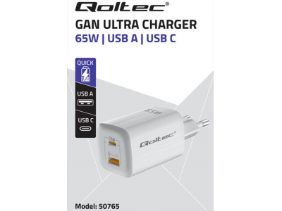 Qoltec ® GaN ULTRA 65W lādētājs|
