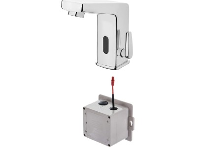 Touchless washbasin mixer with temperature control