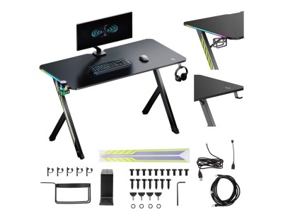 NanoRS gaming desk, black with headphone