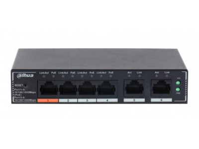 Switch|DAHUA|DH-SG4006P|Switch layer L2|6xRJ-45 ports|RJ-45 Ports Type