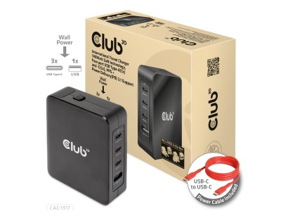 Club3D Ladegerät 3xUSB Typ C, 1xUSB
