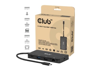 Club3D USB-C 9in1-HUB >2xHDMI/2xUSB/USB-C/LAN 4K60Hz  PD100W