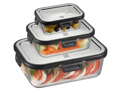 Set of 3 rectangular glass containers