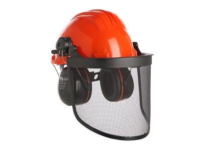 Protective helmet with mesh and earmuffs