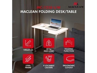 Maclean Folding Desk, White, Mobile, 100x65