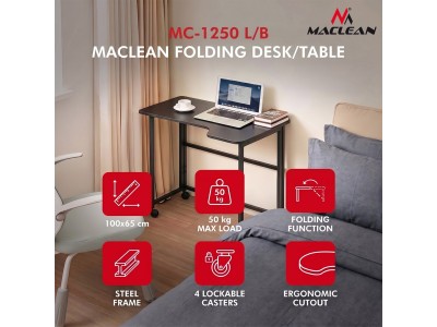 Maclean Folding Desk, Black, Mobile, 100x65