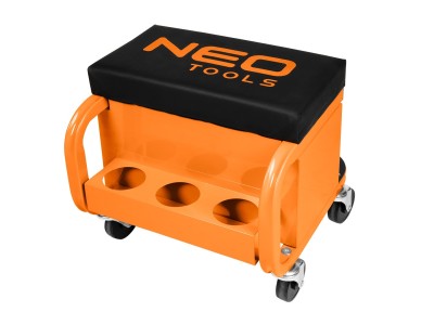 Workshop stool on wheels with tool