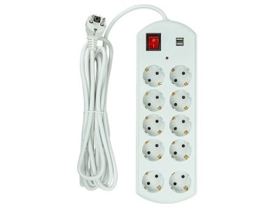Extension cord 5m, 10 sockets, 2x