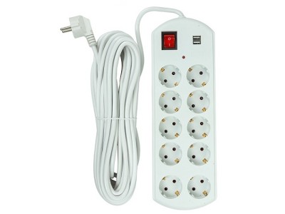 Extension cord 10m, 10 sockets, 2x