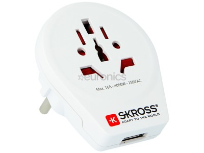 Skross World to Europe USB, balta