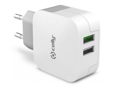 CELLY TRAVEL CHARGER TURBO 2USB 3