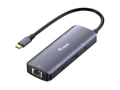 Equip Adapter USB-C->2xHDMI/RJ45/2xUSB-A/USB-C3.2 St/Bu grau