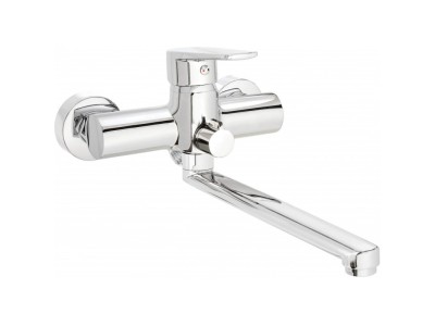 Wall-mounted washbasin and bath mixer with