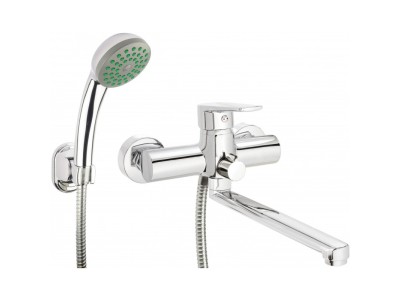 Wall-mounted washbasin and bath mixer with