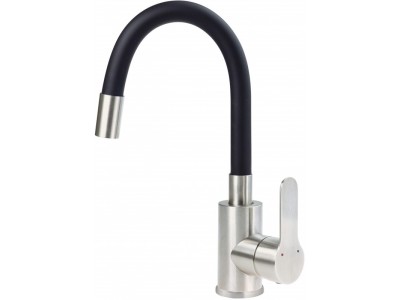 Washbasin mixer with curved spout