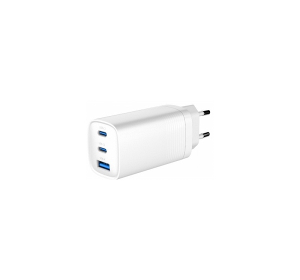 Lādētājs Gembird 3-port 65W GaN USB PowerDelivery fast Charger White