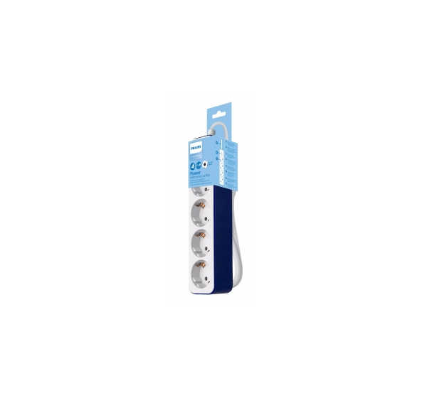 PHILIPS pagarinātājs, 4 ligzdas, balts ar zilu