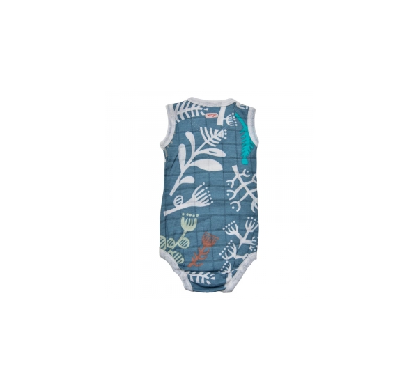 Lodger Romper Botanimal kokvilnas bodijs bez piedurknēm, Ocean, 62 cm