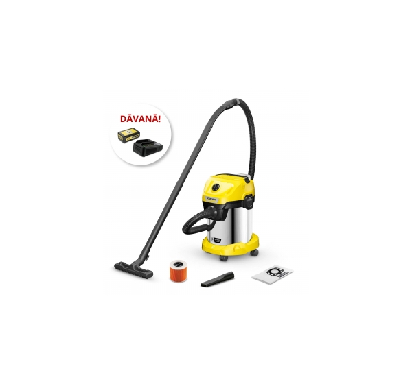 KARCHER WD 3 (1.628-575.0) putekļsūcējs+ akumulators (2.445-062.0)