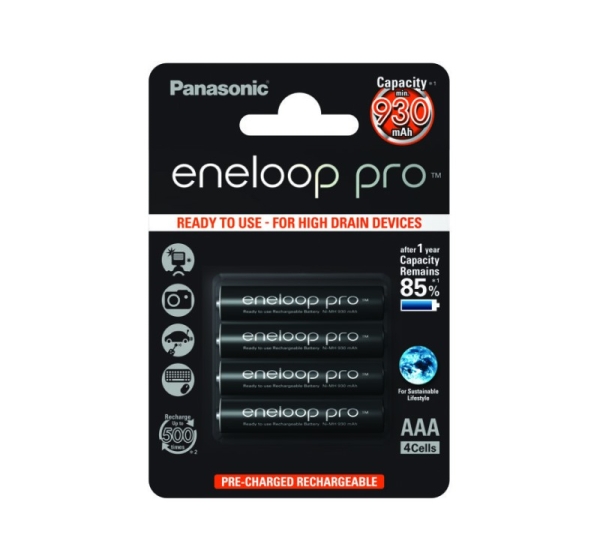 Eneloop Panasonic Akumulatori R03/AAA 1.2V Eneloop Pro Ni-MH BK-4HCDE/4BE iepakojumā 4 gb.