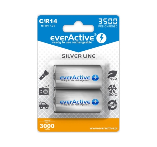 everActive™ R14/C akumulatori 1.2V everActive Silver line Ni-MH 3500 mAh iepakojumā 2 gb.