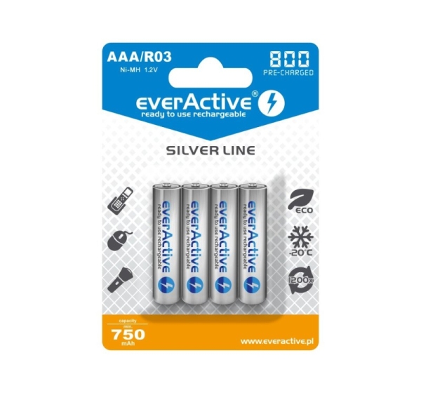everActive™ R03/AAA akumulatori 1.2V everActive Silver line Ni-MH 800 mAh iepakojumā 4 gb.