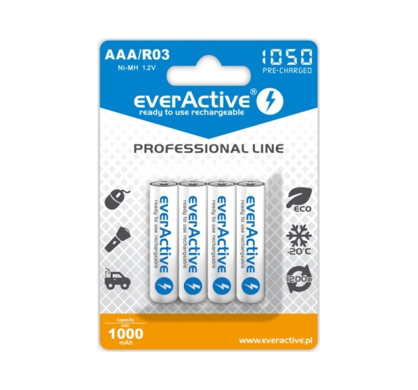 everActive™ R03/AAA akumulatori 1.2V everActive Professional line Ni-MH 1050 mAh iepakojumā 4 gb.