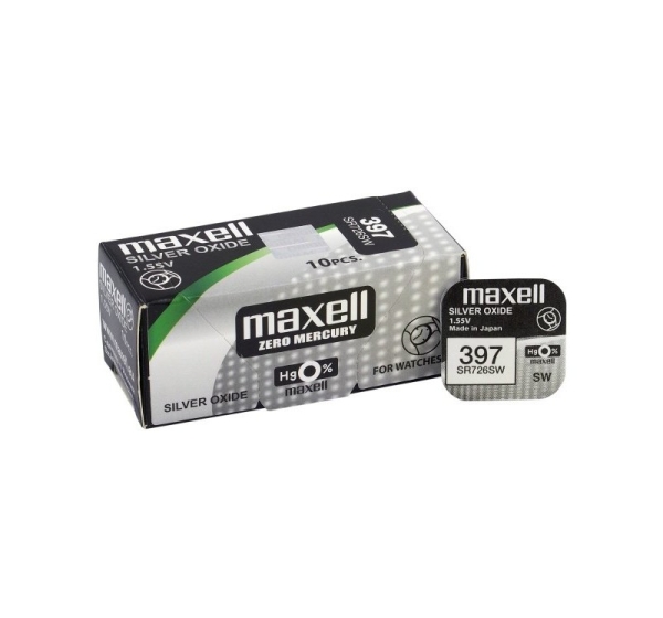 Maxell 397 аккумуляторов 1,55В Maxell серебряно-оксидный SR726SW, 396 в упаковке по 1 шт.