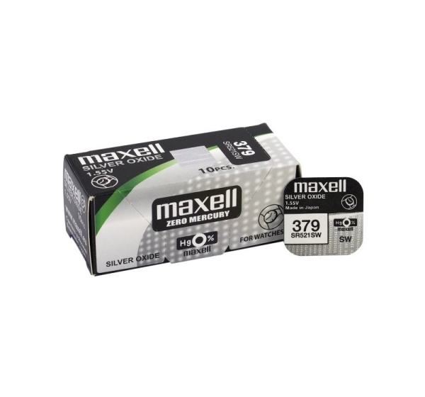 Maxell 379 baterijas 1.55V Maxell sudraba-oksīda SR521SW iepakojumā 1 gb.