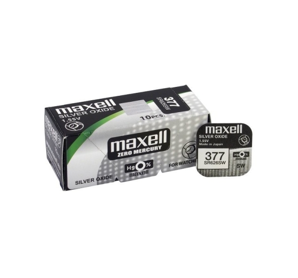 Maxell 377 baterijas 1.55V Maxell sudraba-oksīda SR626SW iepakojumā 1 gb.