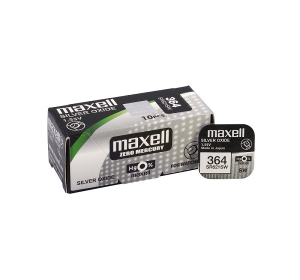 Maxell 364 baterijas 1.55V Maxell sudraba-oksīda SR621SW iepakojumā 1 gb.