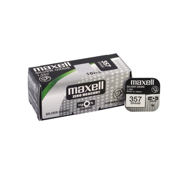 Maxell 357 baterijas 1.55V Maxell sudraba-oksīda SR44W. 303 iepakojumā 1 gb.
