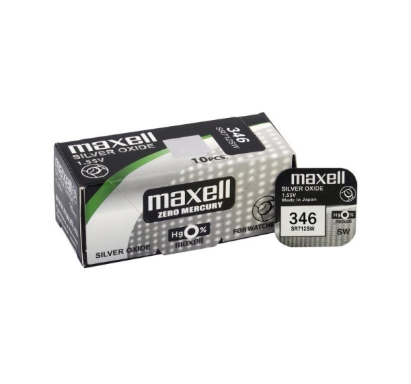Maxell 346 baterijas 1.55V Maxell sudraba-oksīda SR712SW iepakojumā 1 gb.