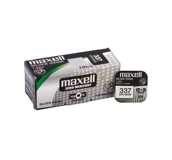 Maxell 337 baterijas 1.55V Maxell sudraba-oksīda SR416SW iepakojumā 1 gb.