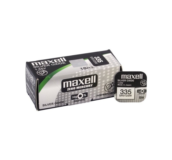 Maxell 335 baterijas 1.55V Maxell sudraba-oksīda SR512SW iepakojumā 1 gb.