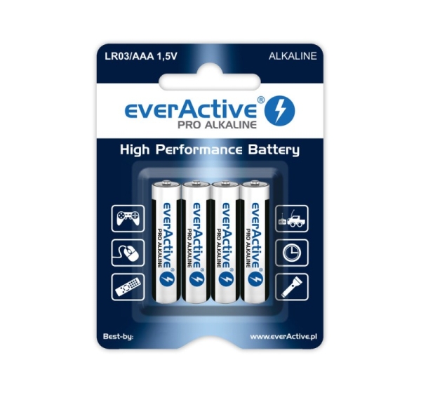 everActive™ LR03/AAA baterijas 1.5V everActive Pro Alkaline MN2400/E92 iepakojumā 4 gb.