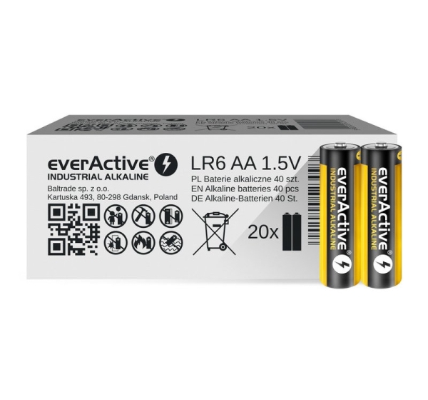 everActive™ LR6/AA baterijas 1.5V everActive Industrial Alkaline MN1500/E91 iepakojumā 40 gb.