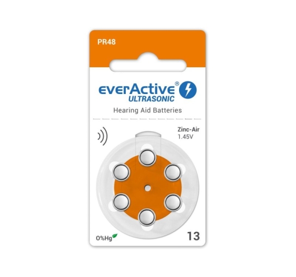 everActive™ Izmērs 13, Dzirdes Aparāta Baterija, 1.45V everActive Zn-Air PR48 iepakojumā 6 gb.