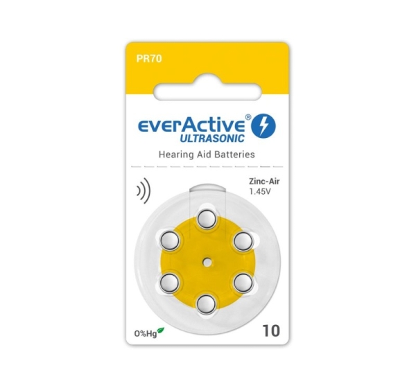 everActive™ Izmērs 10, Dzirdes Aparāta Baterija, 1.45V everActive Zn-Air PR70 iepakojumā 6 gb.