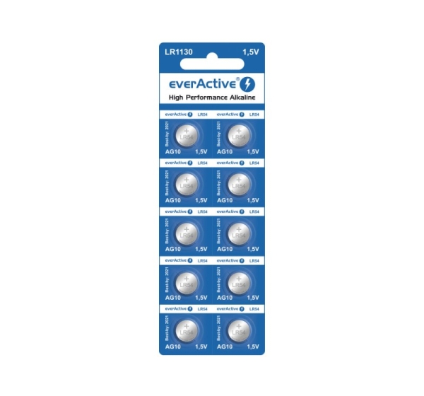 everActive™ G10 baterijas 1.5V everActive Alkaline LR1130/LR54 iepakojumā 10 gb.