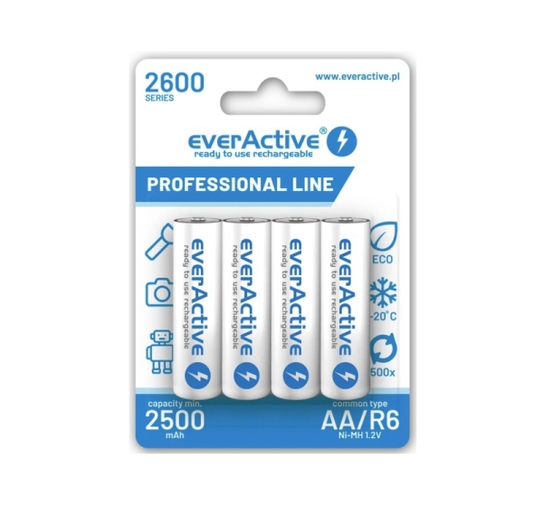 everActive™ R06/AA akumulatori 1.2V everActive Professional line Ni-MH 2600 mAh iepakojumā 4 gb.