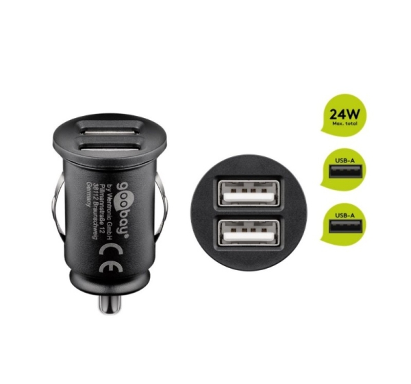 Goobay Auto piepīpētāja USB lādētājs 2xUSB 4.8A melns W-71897