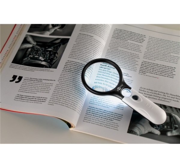 LED lighting magnifying glass (magnifying glass with two optical lenses - 12.24x, 1.75x)