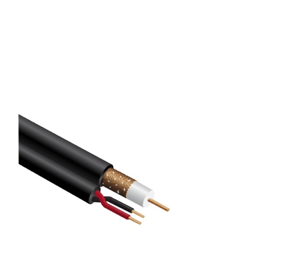 ProBase™ Coaxial cable RG59, CU, 90%, Black LSZH, Power cords 2x0.75 CU, Round, 250m drum